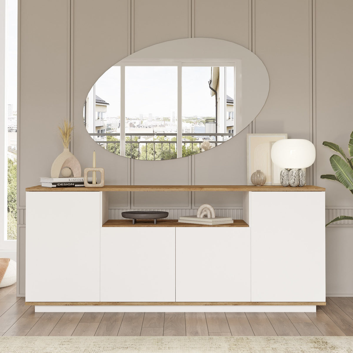 Κονσόλα Glinado Ατλαντικό Πεύκο - Λευκό 180x44.5x75 εκ. Μελαμίνης
