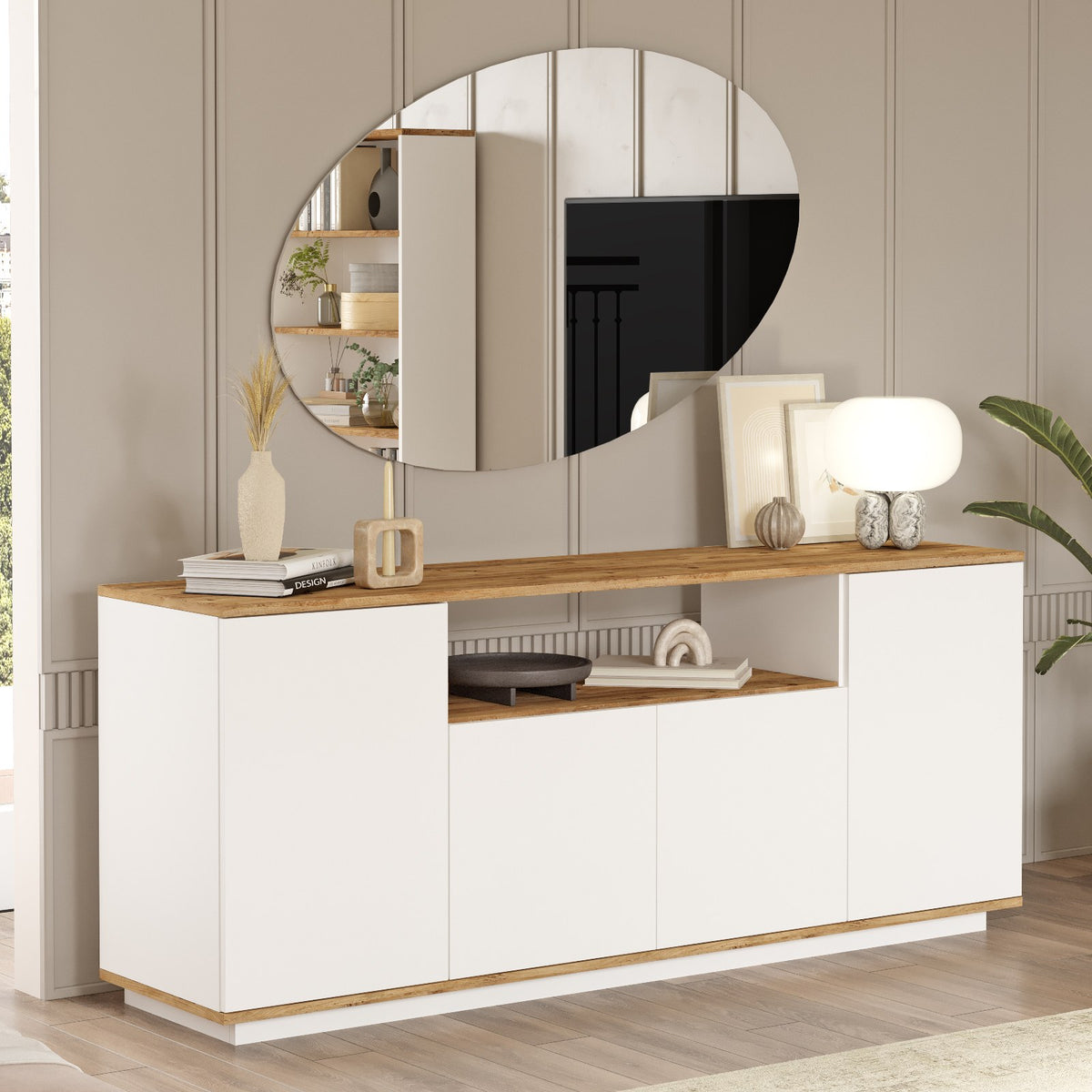 Κονσόλα Glinado Ατλαντικό Πεύκο - Λευκό 180x44.5x75 εκ. Μελαμίνης