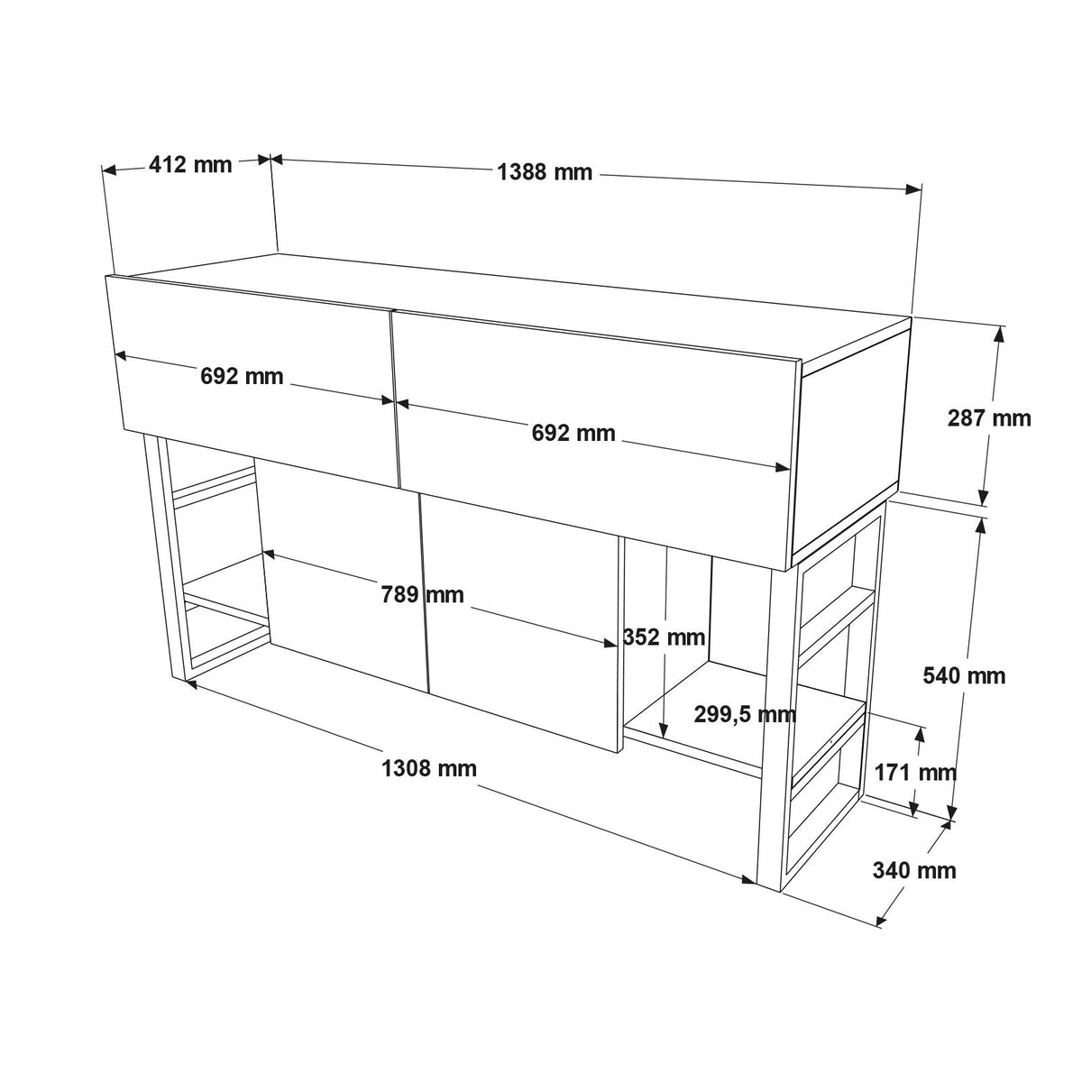 Κονσόλα Gramvousa Ατλαντικό Πεύκο 138.8x43.3x83.6 εκ. Μελαμίνης