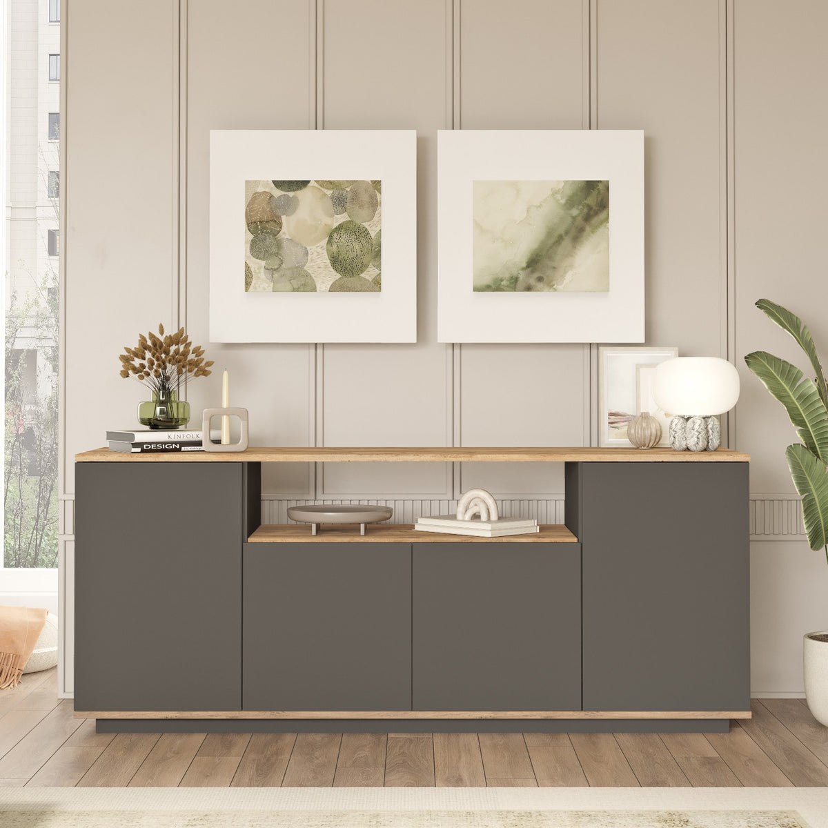 Κονσόλα Glinado Ατλαντικό Πεύκο - Ανθρακί 180x44.5x75 εκ. Μελαμίνης