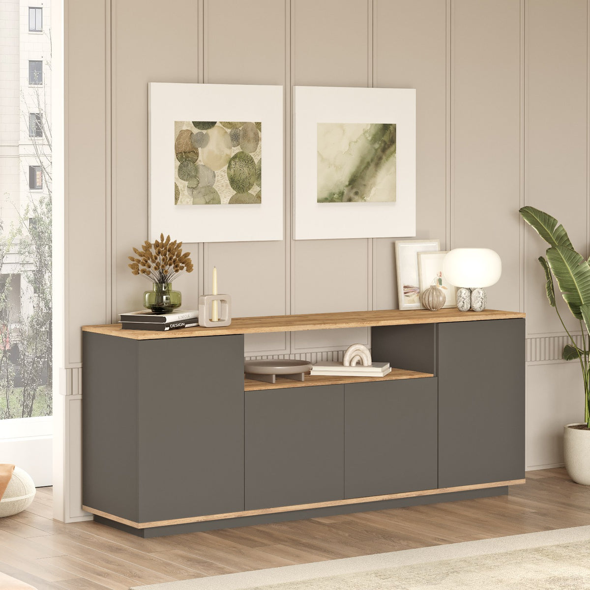 Κονσόλα Glinado Ατλαντικό Πεύκο - Ανθρακί 180x44.5x75 εκ. Μελαμίνης