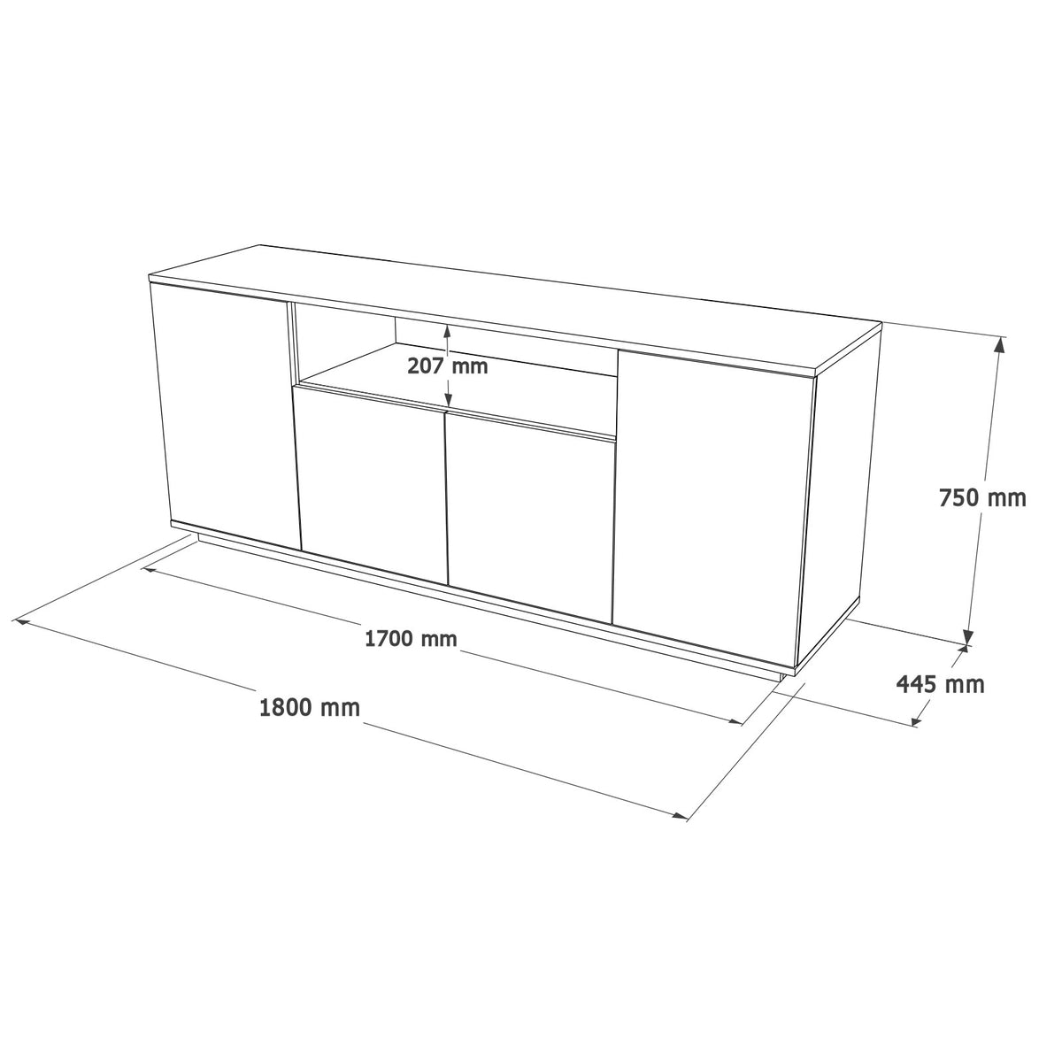 Κονσόλα Glinado Ατλαντικό Πεύκο - Ανθρακί 180x44.5x75 εκ. Μελαμίνης