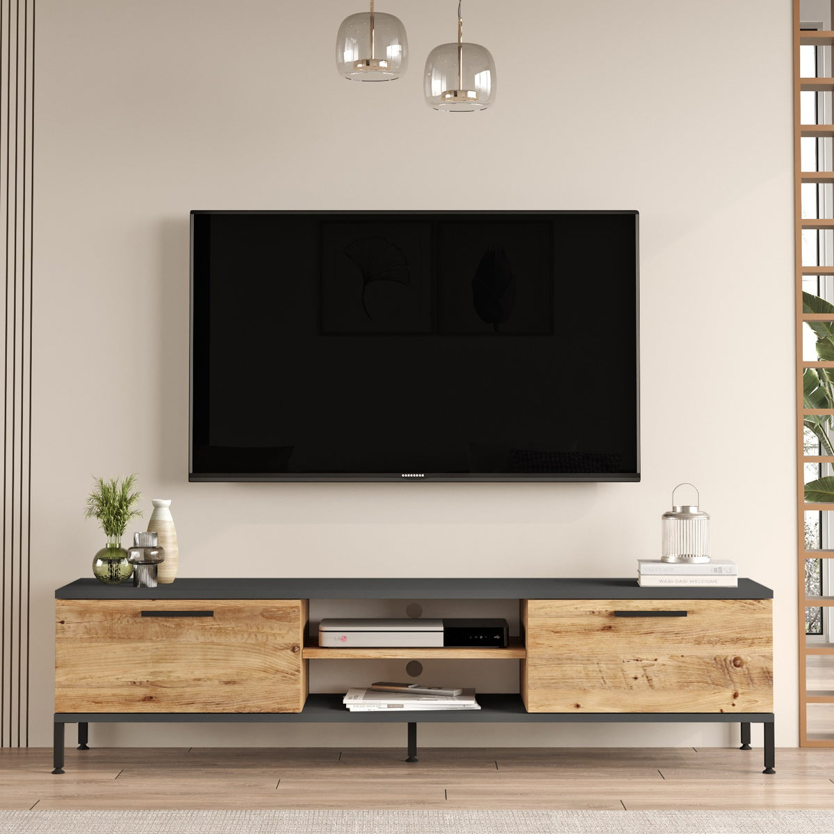 Σετ Σαλονιού Sachtouria Ατλαντικό Πεύκο - Ανθρακί 160x35x39.1 εκ. Μελαμίνης