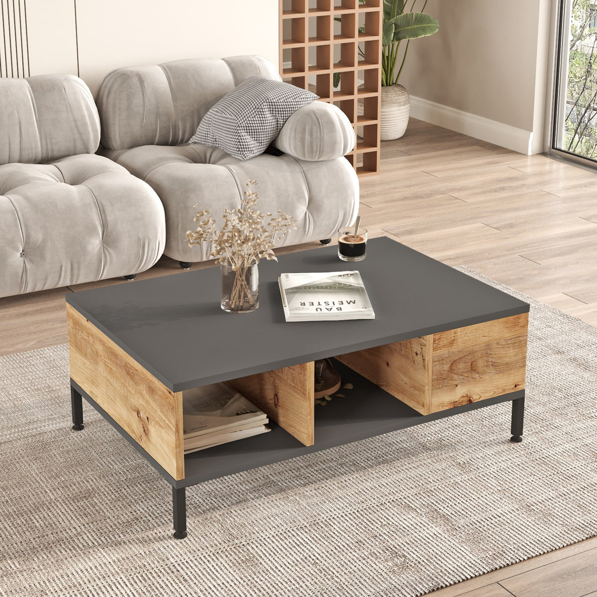 Σετ Σαλονιού Sachtouria Ατλαντικό Πεύκο - Ανθρακί 160x35x39.1 εκ. Μελαμίνης