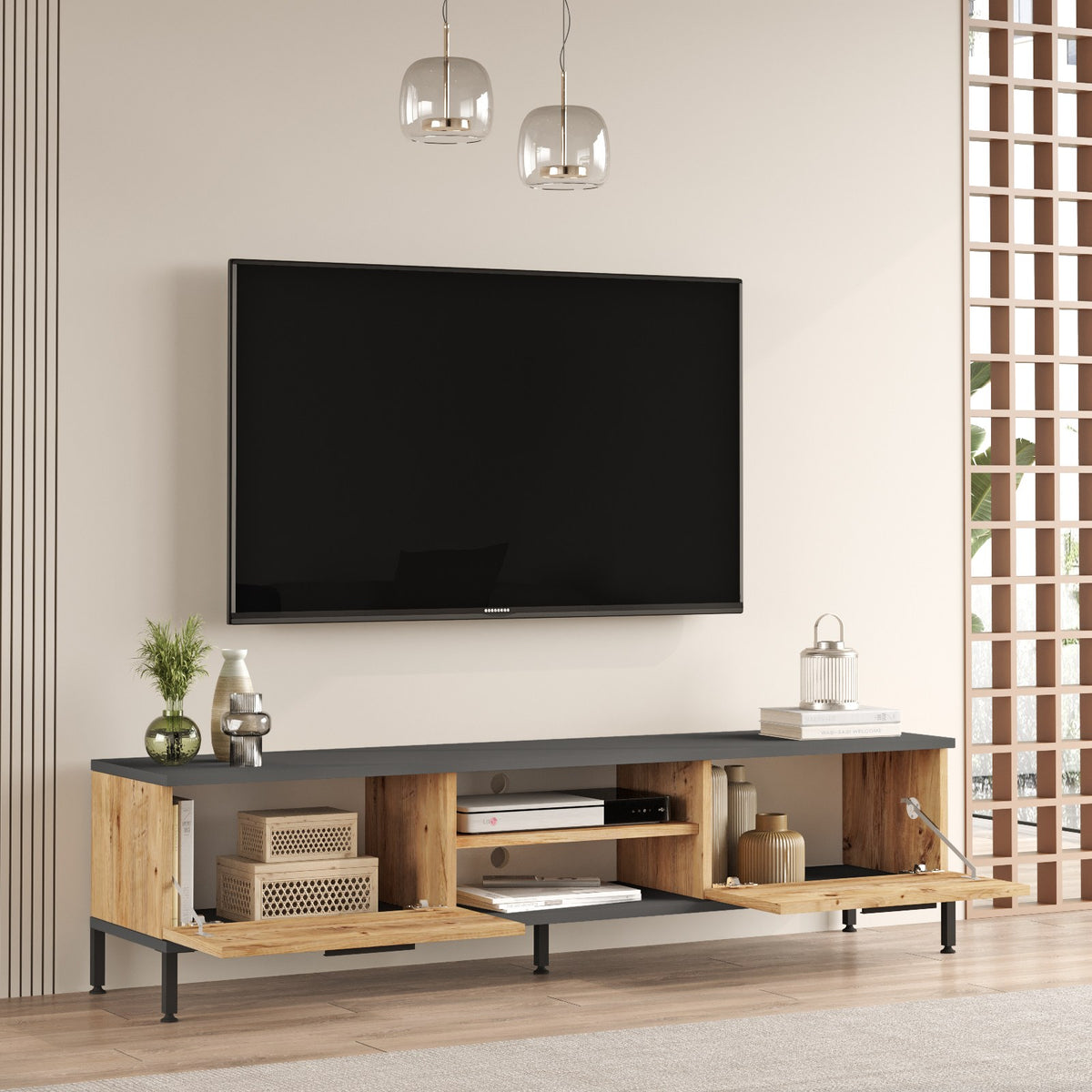 Σετ Σαλονιού Sachtouria Ατλαντικό Πεύκο - Ανθρακί 160x35x39.1 εκ. Μελαμίνης