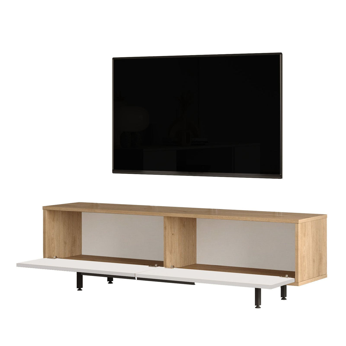 Έπιπλο Τηλεόρασης Alyki Δρυς - Λευκό 160x35.5x45.1 εκ. Μελαμίνης