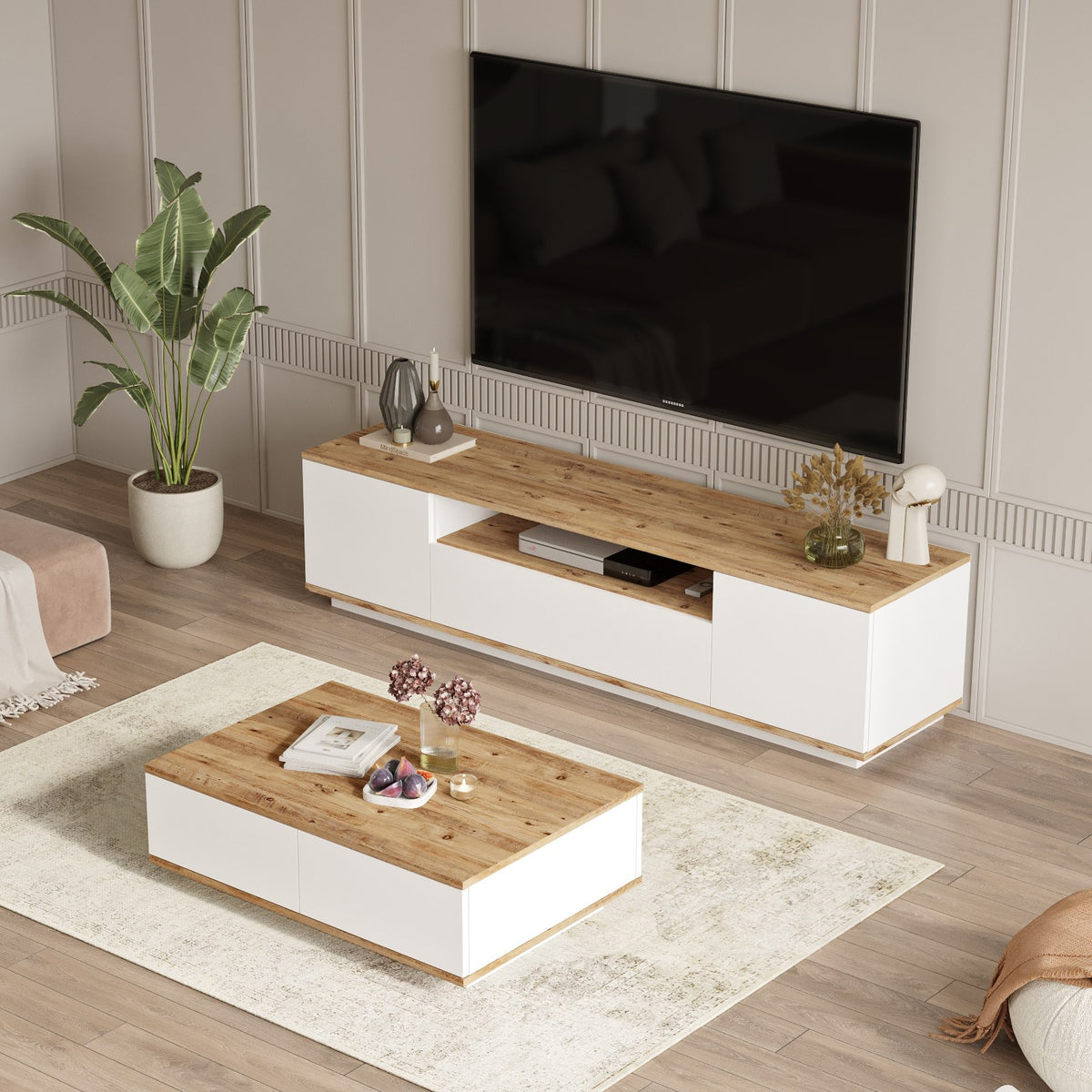 Σετ Σαλονιού Pedi Ατλαντικό Πεύκο - Λευκό 180x44.5x44.6 εκ. Μελαμίνης