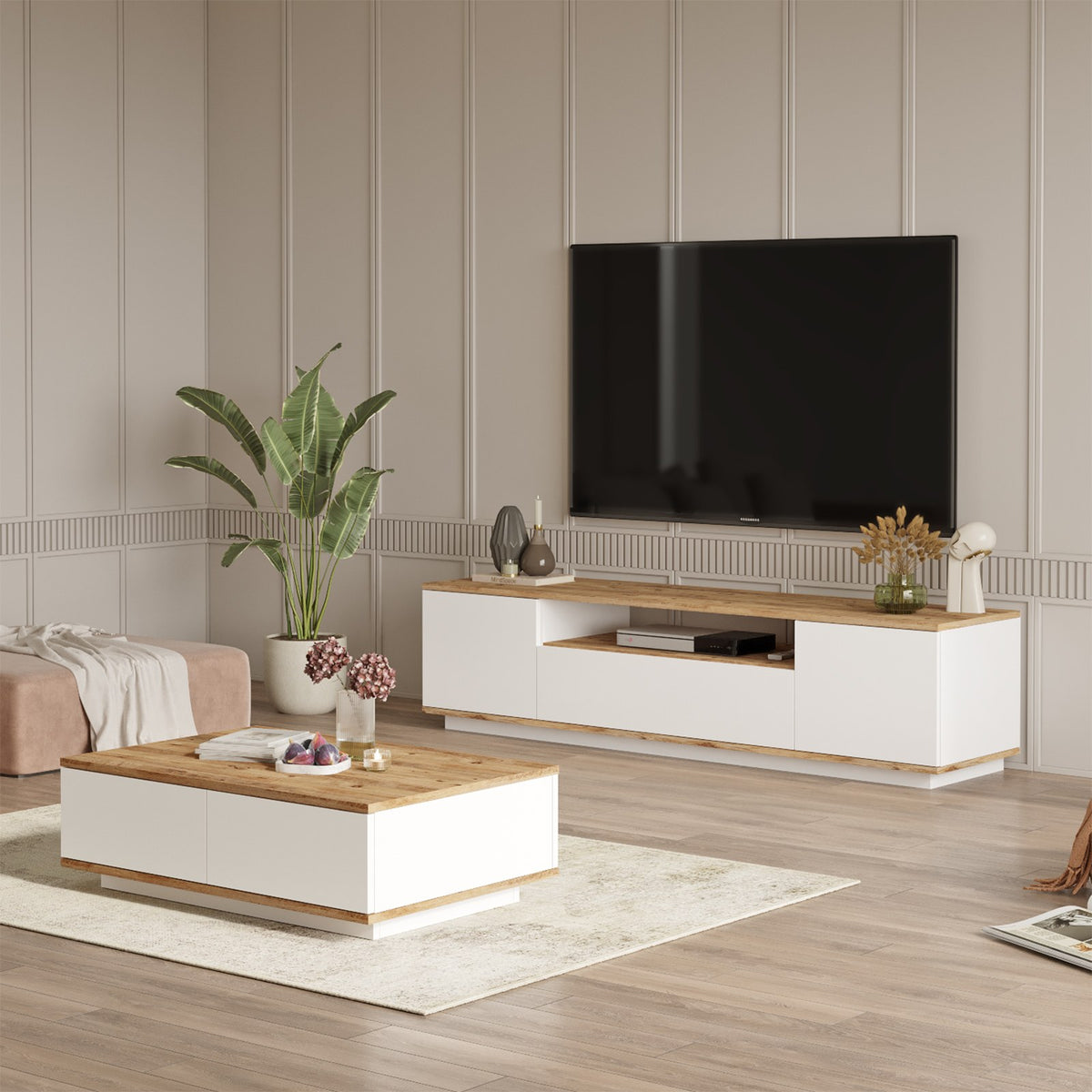 Σετ Σαλονιού Pedi Ατλαντικό Πεύκο - Λευκό 180x44.5x44.6 εκ. Μελαμίνης