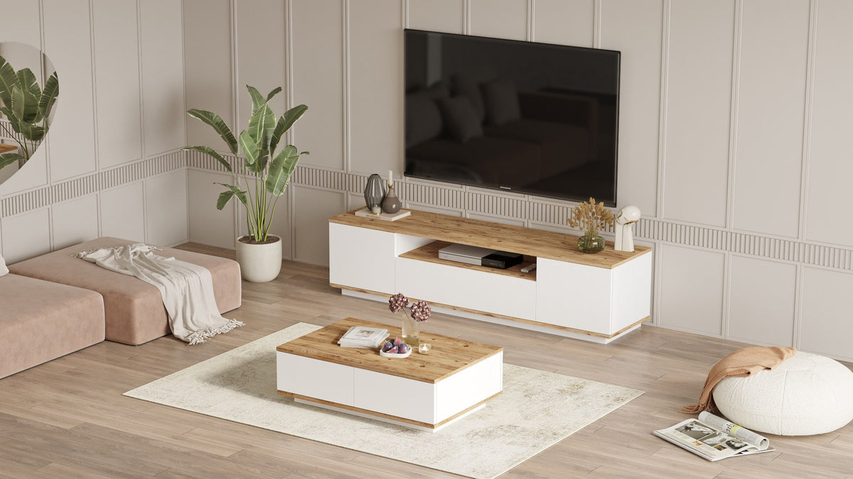 Σετ Σαλονιού Pedi Ατλαντικό Πεύκο - Λευκό 180x44.5x44.6 εκ. Μελαμίνης