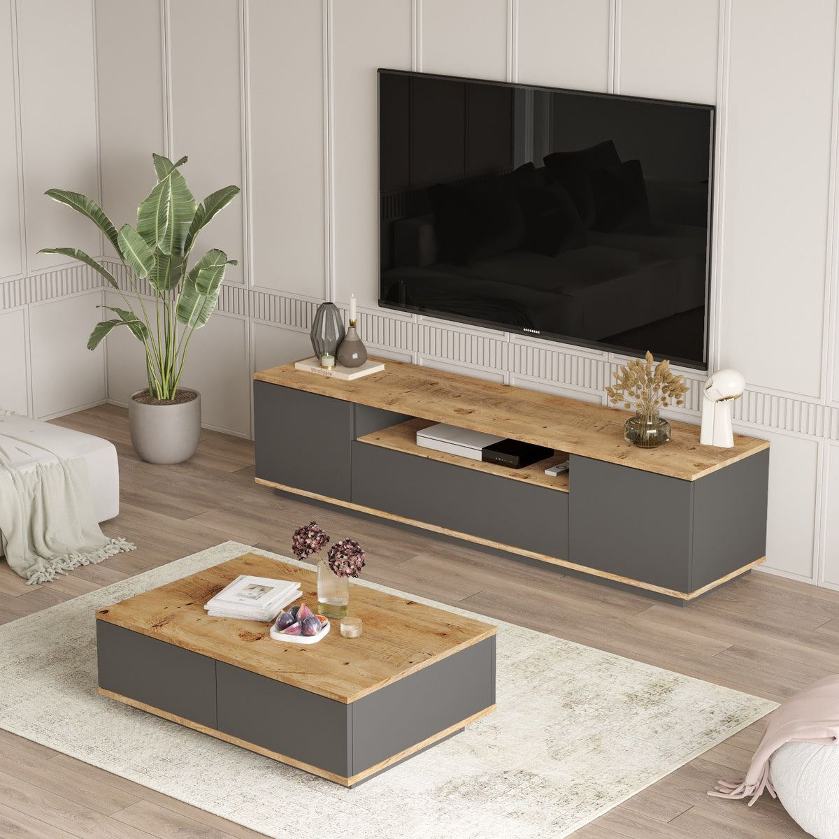Σετ Σαλονιού Pedi Ατλαντικό Πεύκο - Ανθρακί 180x44.5x44.6 εκ. Μελαμίνης