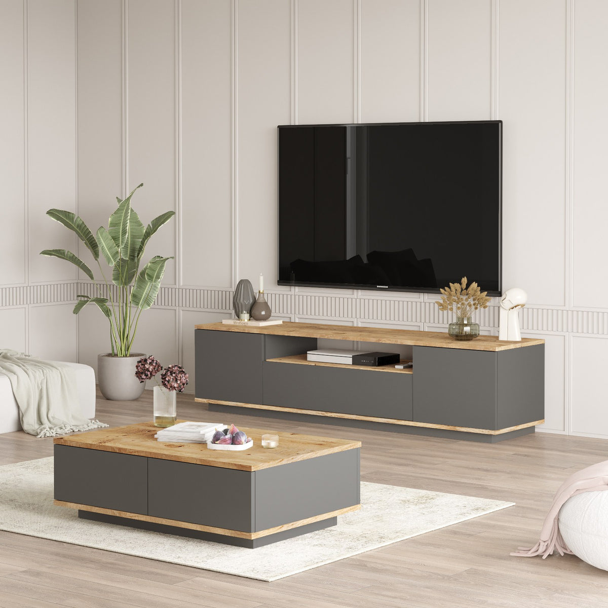 Σετ Σαλονιού Pedi Ατλαντικό Πεύκο - Ανθρακί 180x44.5x44.6 εκ. Μελαμίνης