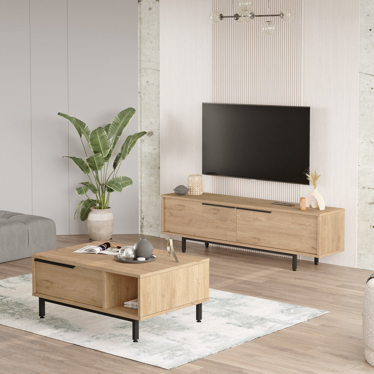 Σετ Σαλονιού Prastio Δρυς 160x35.5x45 εκ. Μελαμίνης