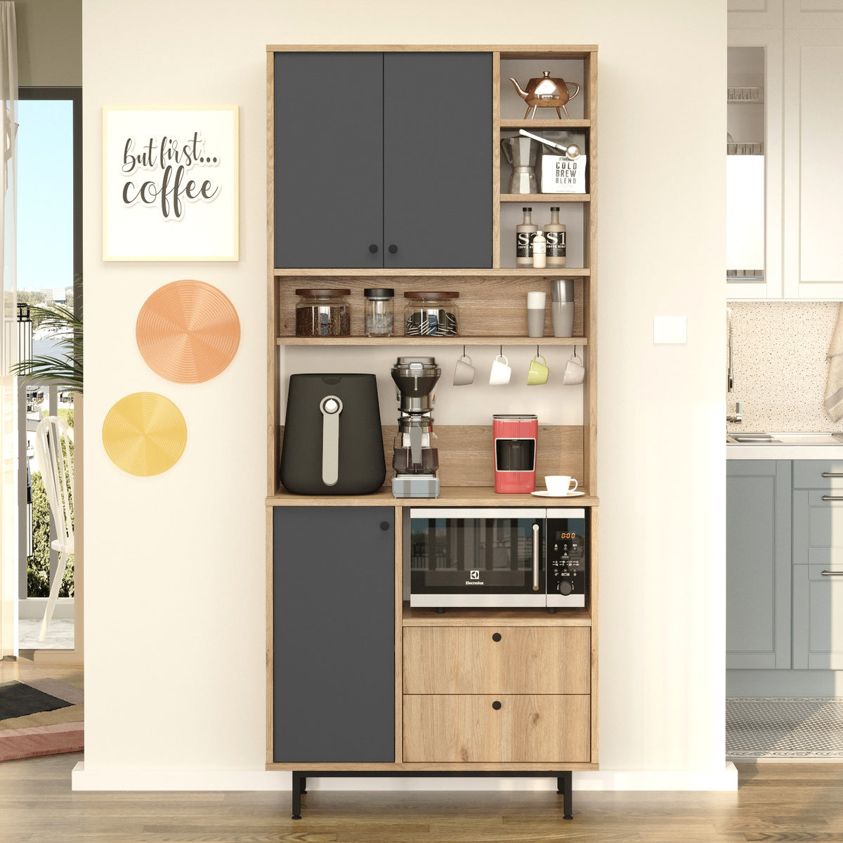 Στήλη Αποθήκευσης Katakolo Δρυς - Ανθρακί 88x35.5x205 εκ. Μελαμίνης