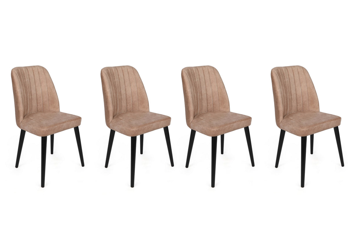 Σετ 4 Καρεκλών Kamiros Μπεζ - Μαύρο 50x49x90 εκ. - Pakobazaar