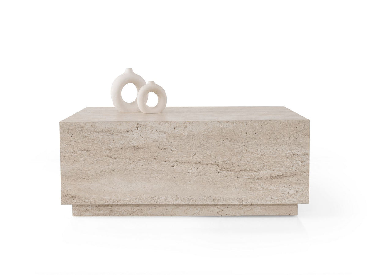 Τραπεζάκι Σαλονιού Vouni Travertine 90x90x35.5 εκ. Μελαμίνης