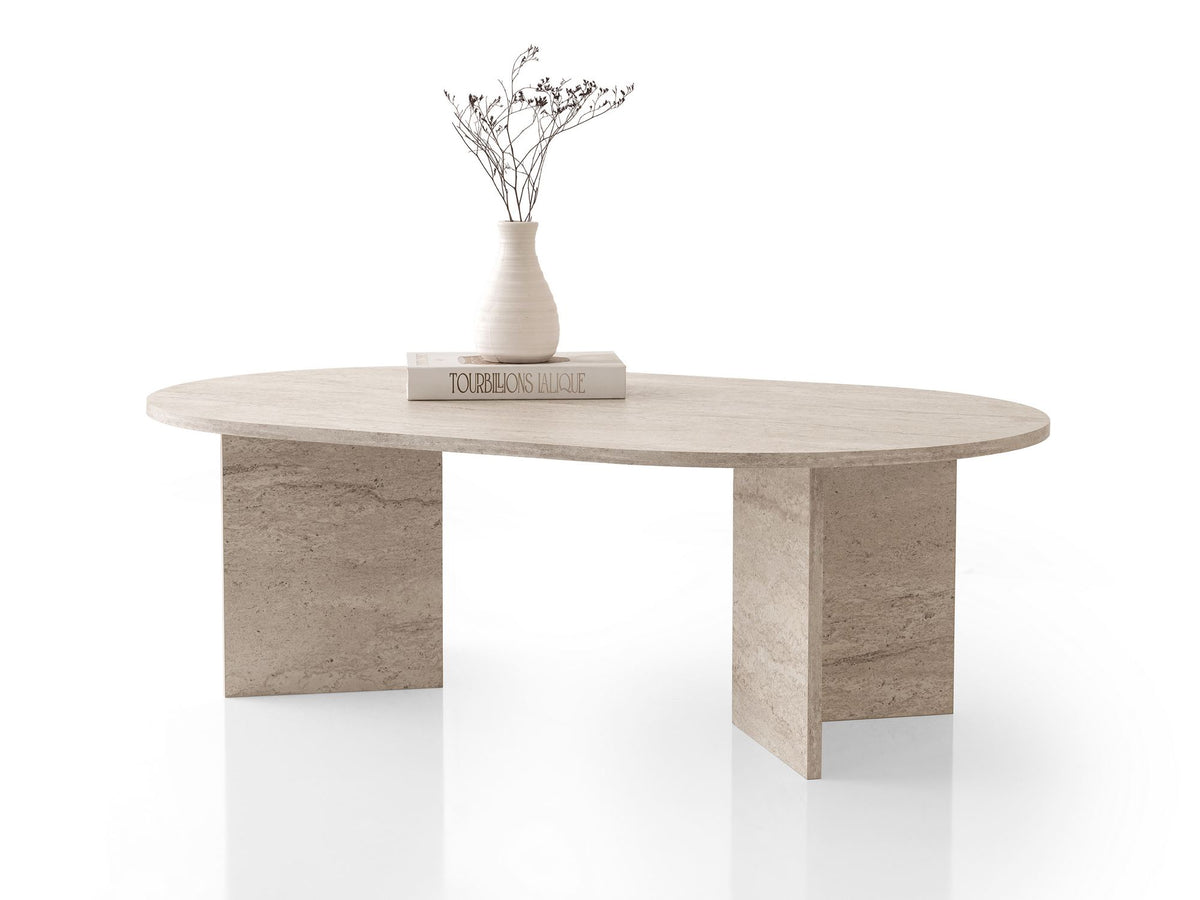 Τραπεζάκι Σαλονιού Renes Travertine 128x80x42 εκ. Μελαμίνης