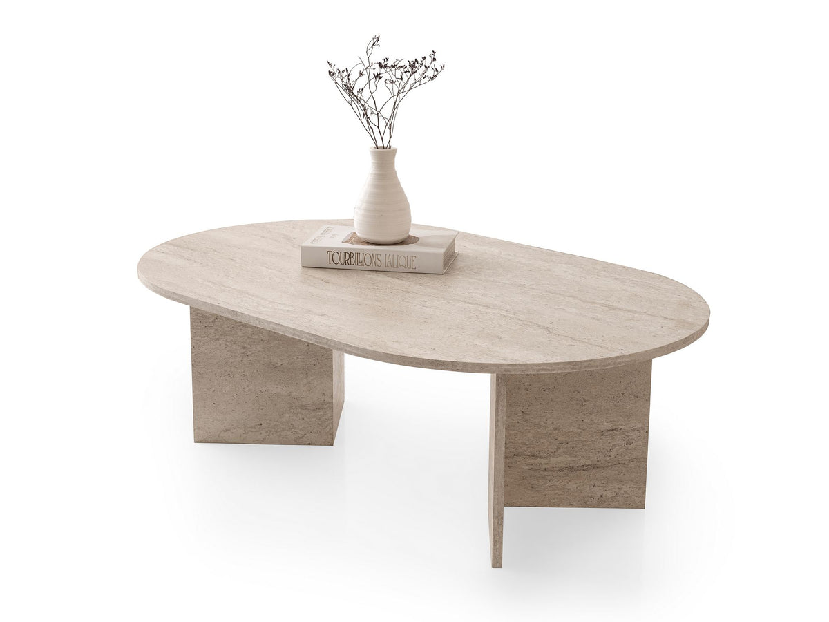 Τραπεζάκι Σαλονιού Renes Travertine 128x80x42 εκ. Μελαμίνης