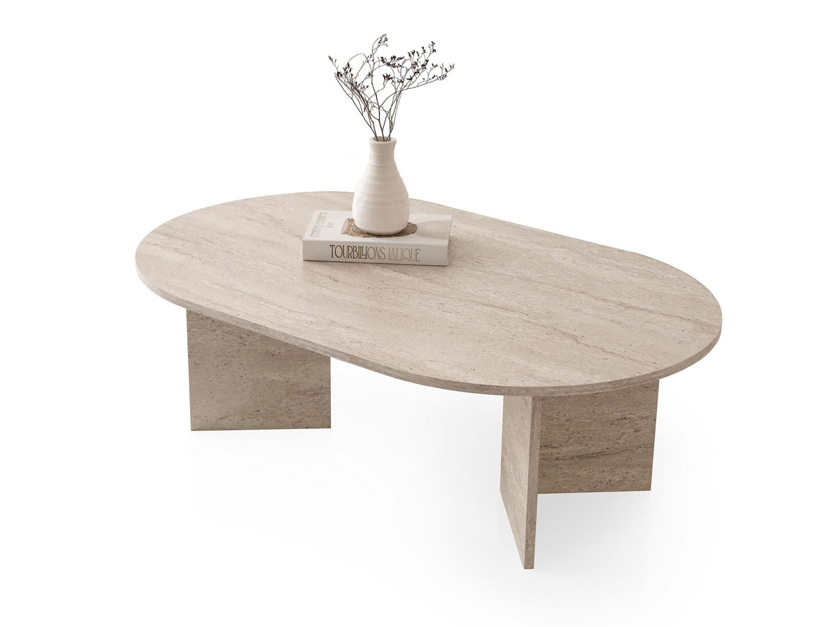 Τραπεζάκι Σαλονιού Renes Travertine 128x80x42 εκ. Μελαμίνης