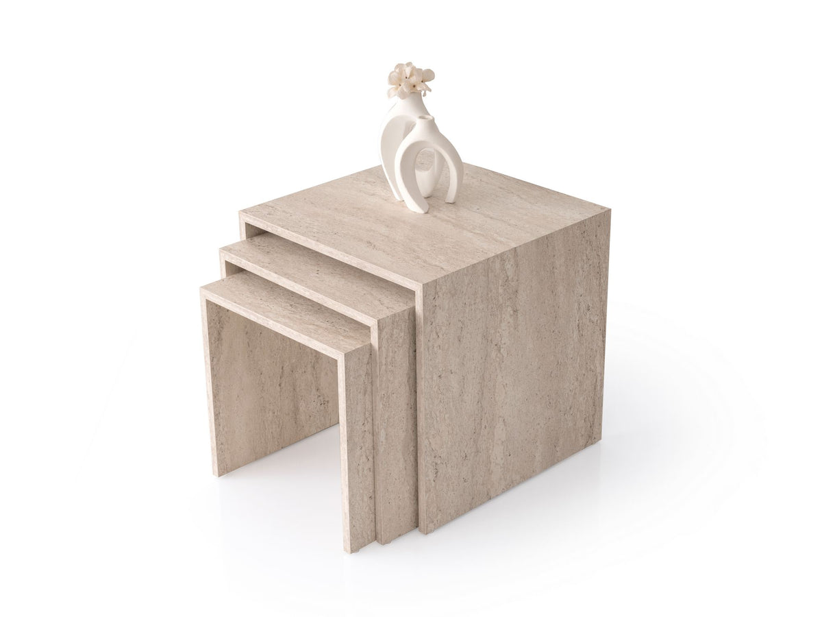 Τραπεζάκια Σαλονιού Σετ 3τμχ Kritinia Travertine 50x50x50 εκ. Μελαμίνης