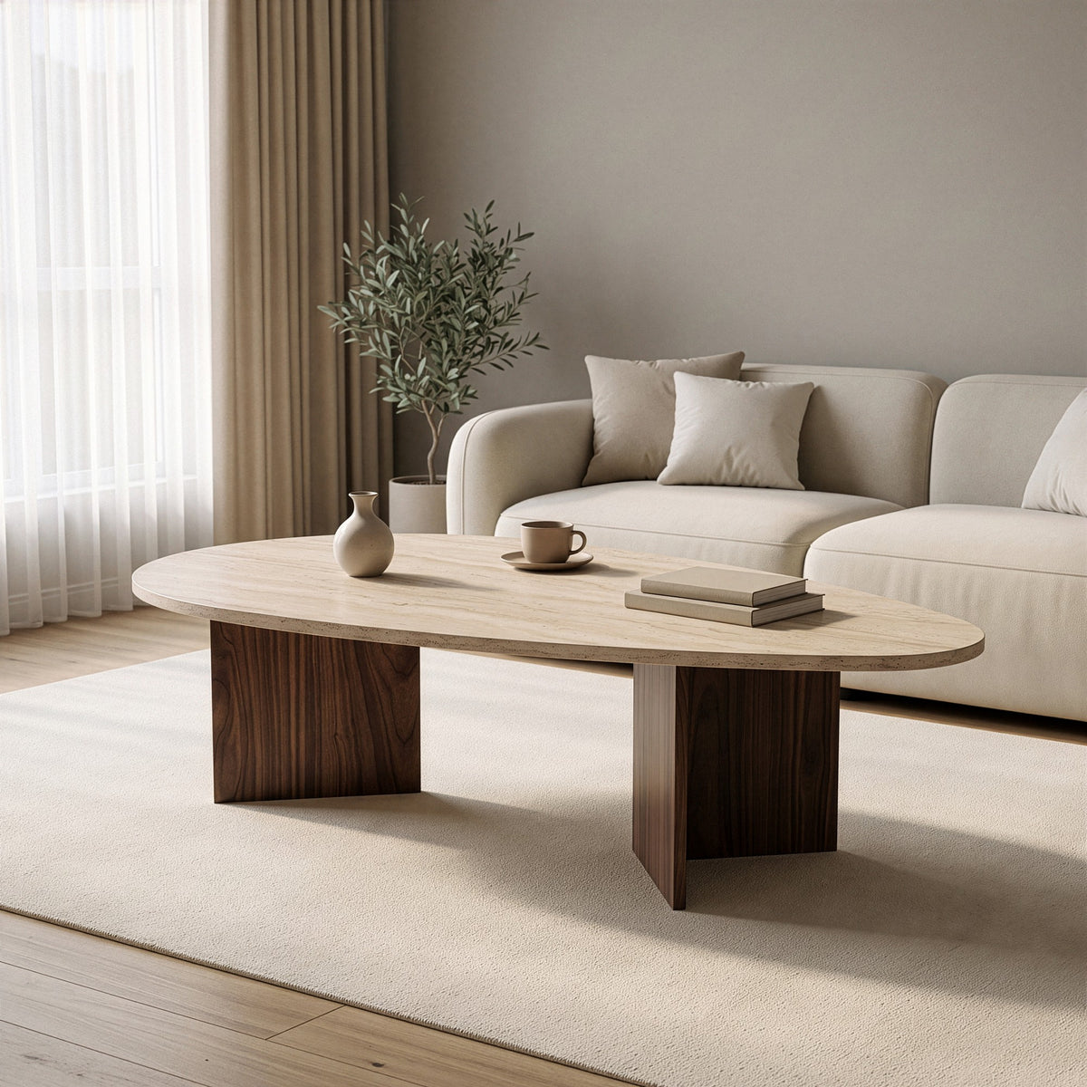 Τραπεζάκι Σαλονιού Pikermi Travertine - Καρυδί 139.5x79.5x42 εκ. Μελαμίνης