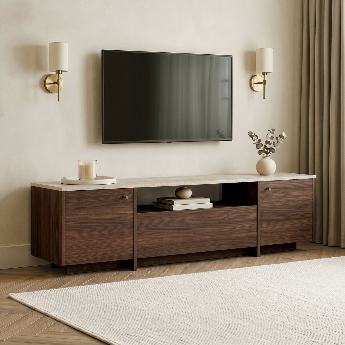 Έπιπλο Τηλεόρασης Gialiskari Travertine - Καρυδί Milano 180x35x46 εκ. Μελαμίνης