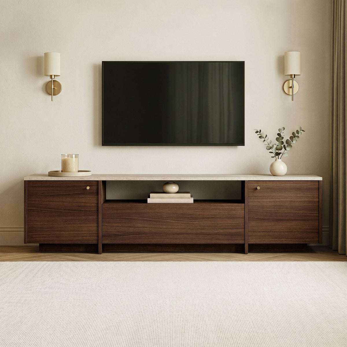 Έπιπλο Τηλεόρασης Gialiskari Travertine - Καρυδί Milano 180x35x46 εκ. Μελαμίνης