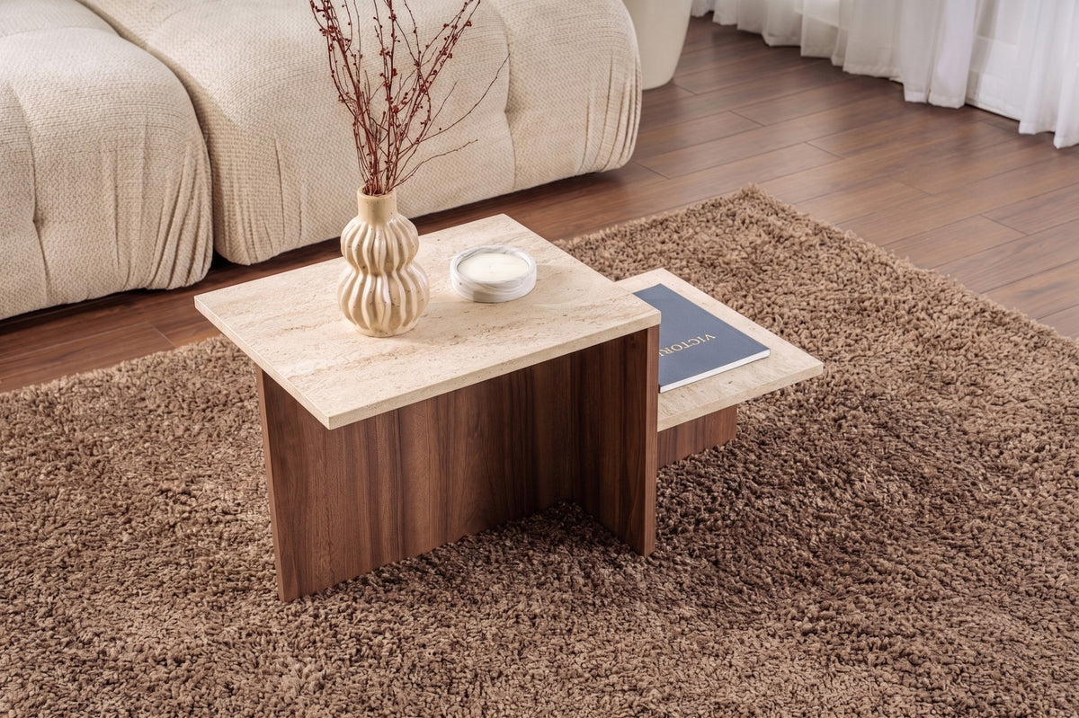 Τραπεζάκι Σαλονιού Pouri Travertine - Καρυδί Venezia 80x40x40 εκ. Μελαμίνης