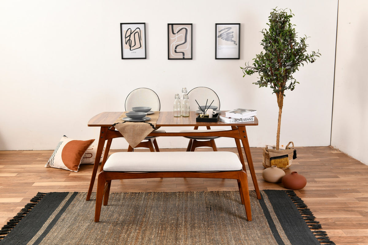 Σετ Τραπεζαρίας 4τμχ Saria Καρυδί - Κρεμ 160x78x75 εκ. Μασίφ Ξύλου
