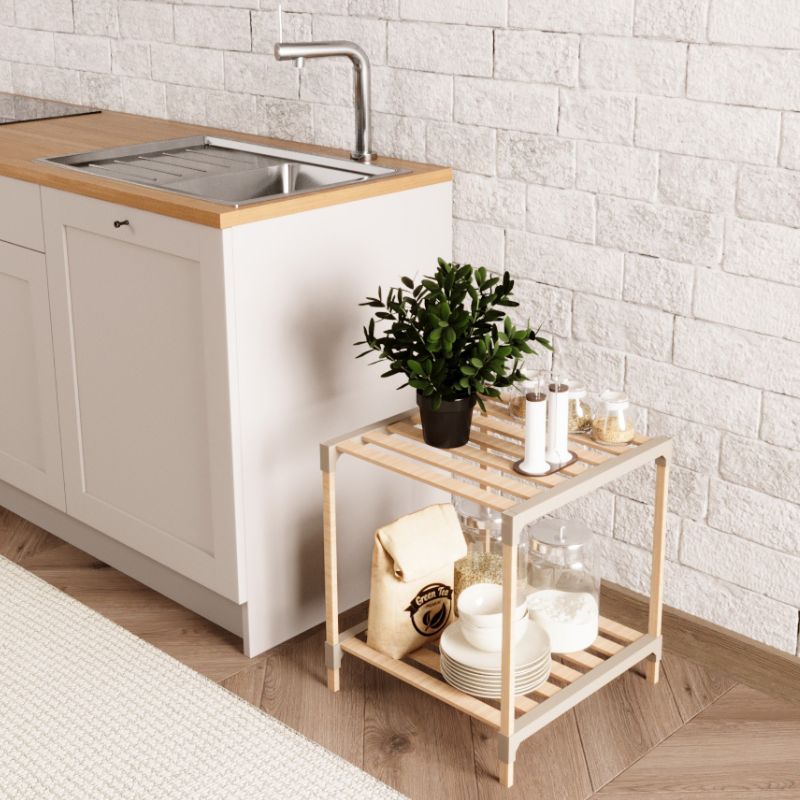 Τραπεζάκι βοηθητικό - κομοδίνο ξύλινο - πλαστικό χρώμα φυσικό - μπεζ 41x33x45εκ. - Pakobazaar