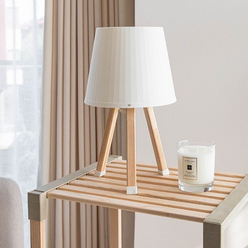 Φωτιστικό επιτραπέζιο ξύλινο - πλαστικό χρώμα μπεζ Ø18x34εκ. - Pakobazaar