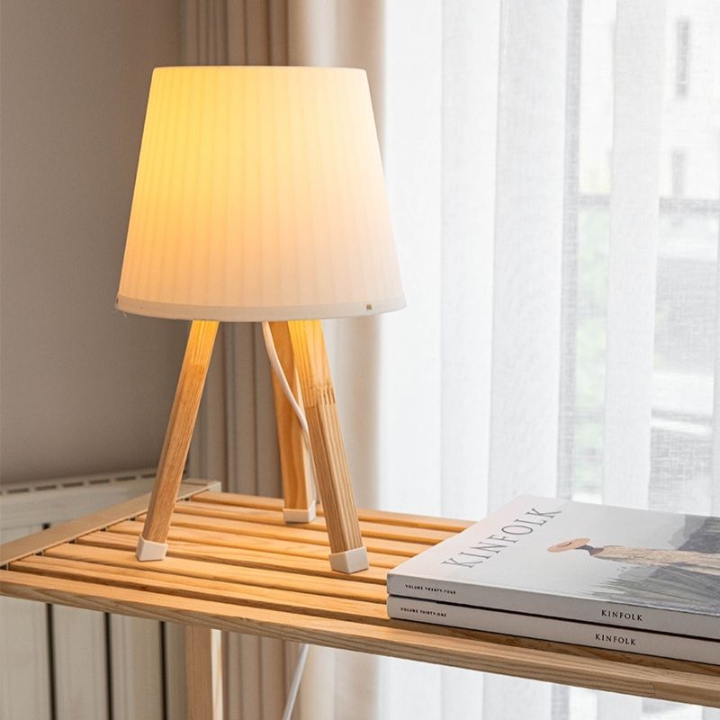 Φωτιστικό επιτραπέζιο ξύλινο - πλαστικό χρώμα μπεζ Ø18x34εκ. - Pakobazaar