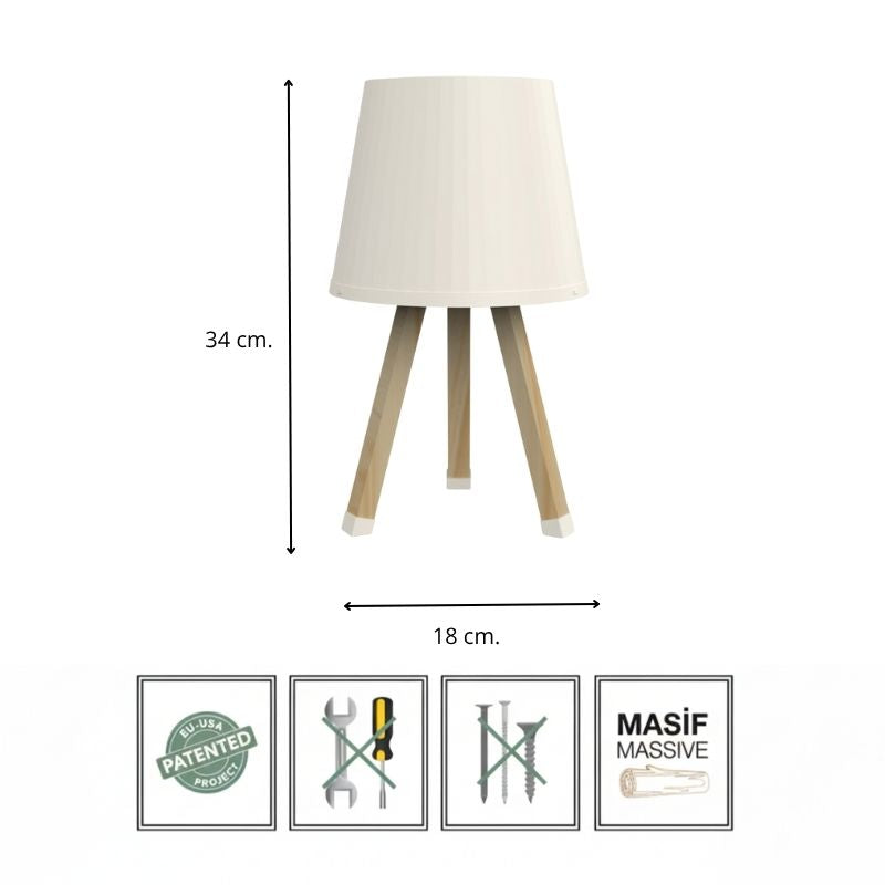 Φωτιστικό επιτραπέζιο ξύλινο - πλαστικό χρώμα μπεζ Ø18x34εκ. - Pakobazaar