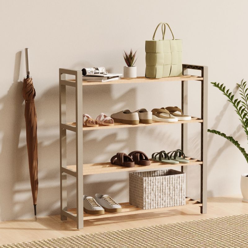 Παπουτσοθήκη ξύλινη - πλαστική χρώμα φυσικό - μπεζ 66x20x68εκ. - Pakobazaar