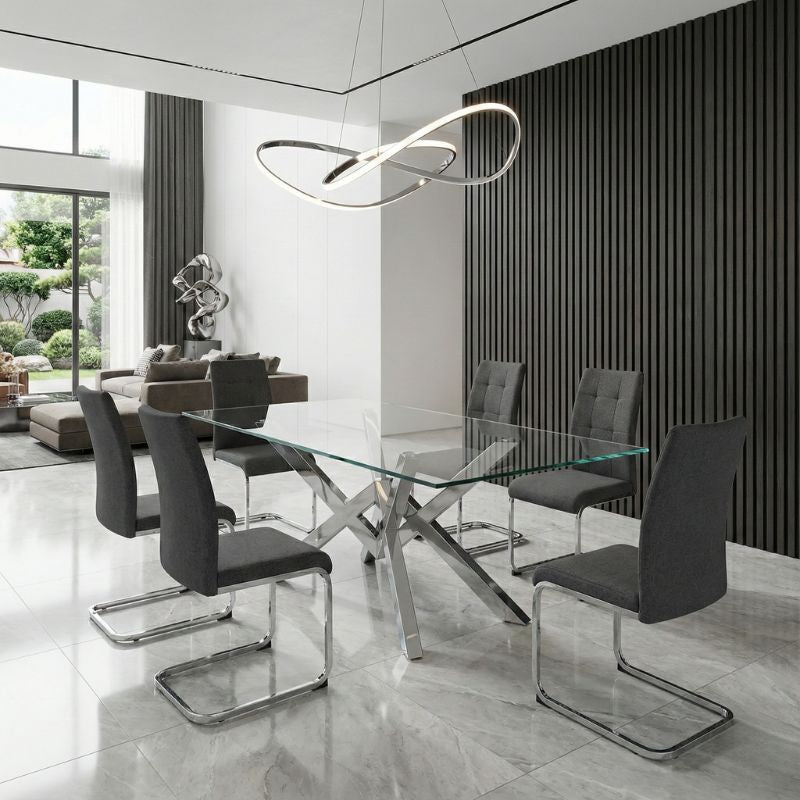 Καρέκλα τραπεζαρίας Laura  γκρι ύφασμα - μεταλλική βάση χρωμίου 42x58x98εκ. - Pakobazaar