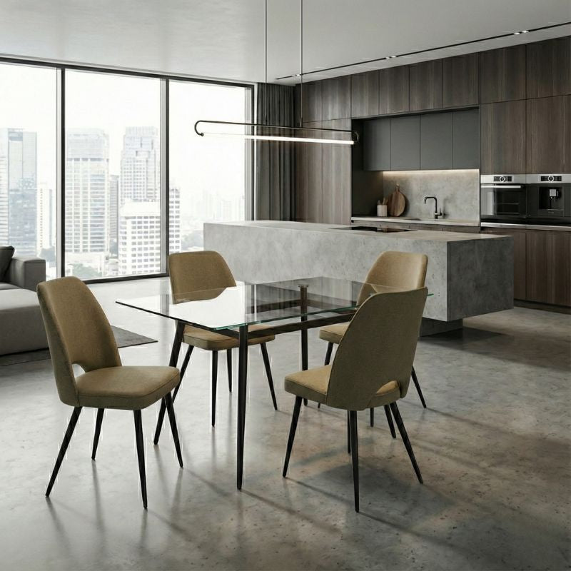 Καρέκλα τραπεζαρίας Christy  λαδί ύφασμα - μεταλλικό μαύρο πόδι 47x59x90εκ. - Pakobazaar