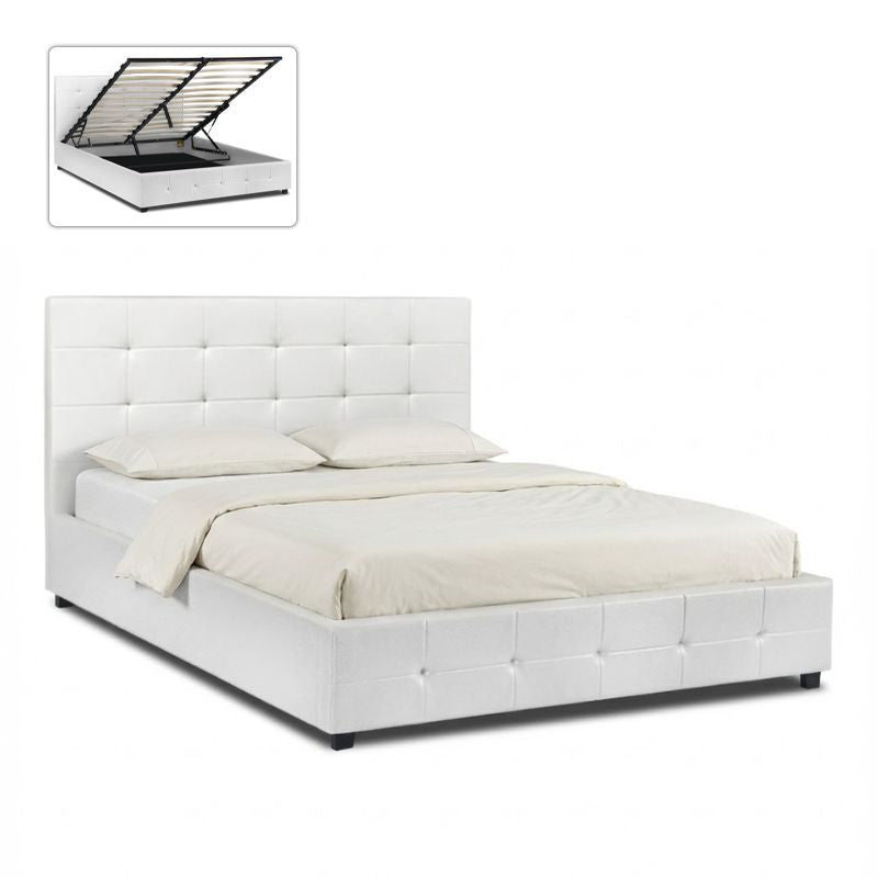 Κρεβάτι Iro  από τεχνόδερμα με αποθηκευτικό χώρο χρώμα λευκό 160x200εκ.