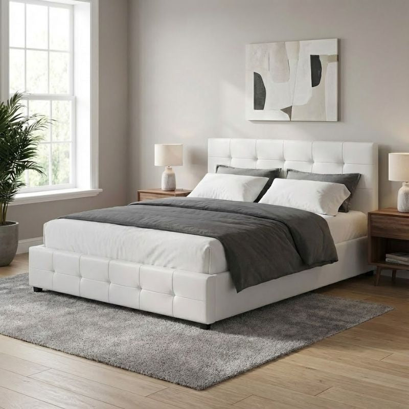 Κρεβάτι Iro  από τεχνόδερμα με αποθηκευτικό χώρο χρώμα λευκό 160x200εκ.