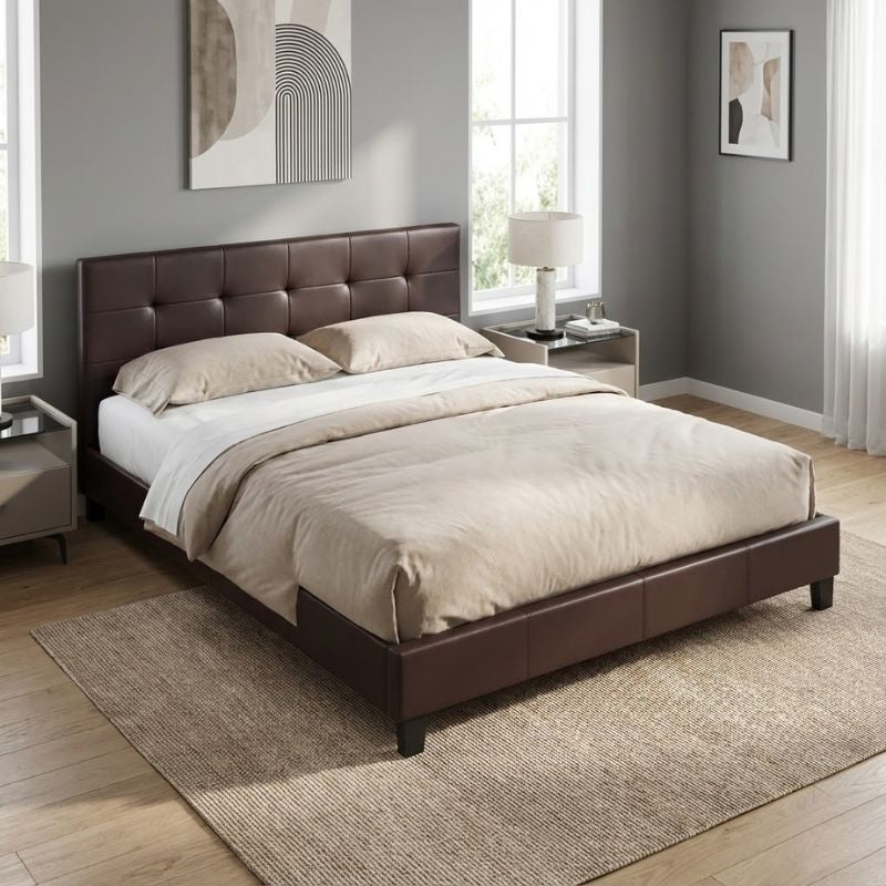 Κρεβάτι Sissy  από τεχνόδερμα χρώμα καφέ 160x200εκ.