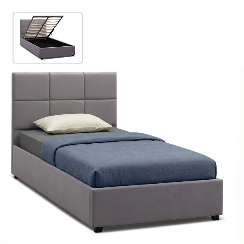 Κρεβάτι Kingston  βελούδινο με αποθηκευτικό χώρο χρώμα γκρι 120x200εκ. - Pakobazaar