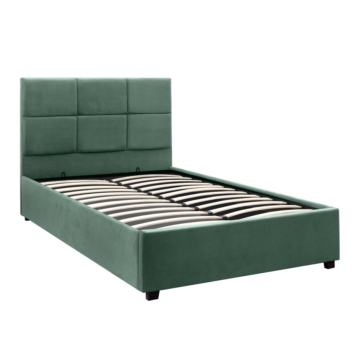 Κρεβάτι Kingston  βελούδινο με αποθηκευτικό χώρο χρώμα κυπαρισσί 120x200εκ.
