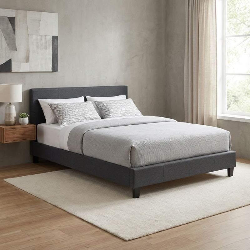 Κρεβάτι Flat  υφασμάτινο χρώμα ανθρακί 140x190εκ. - Pakobazaar