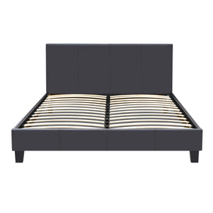 Κρεβάτι Flat  από τεχνόδερμα χρώμα μαύρο ματ 150x200εκ. - Pakobazaar
