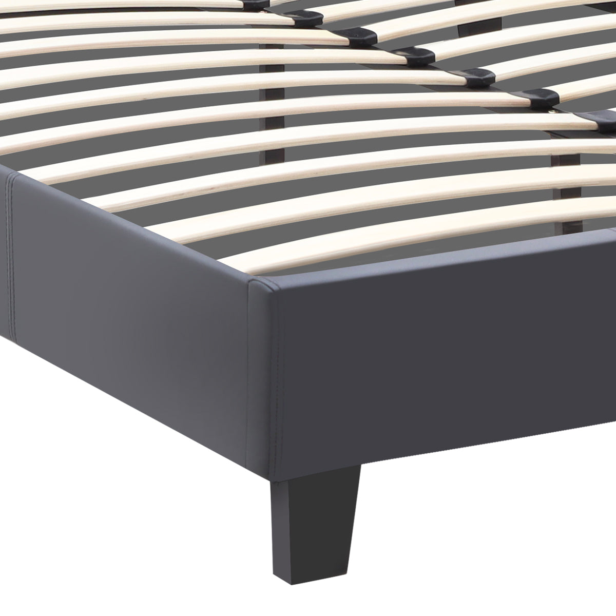 Κρεβάτι Flat  από τεχνόδερμα χρώμα μαύρο ματ 150x200εκ. - Pakobazaar