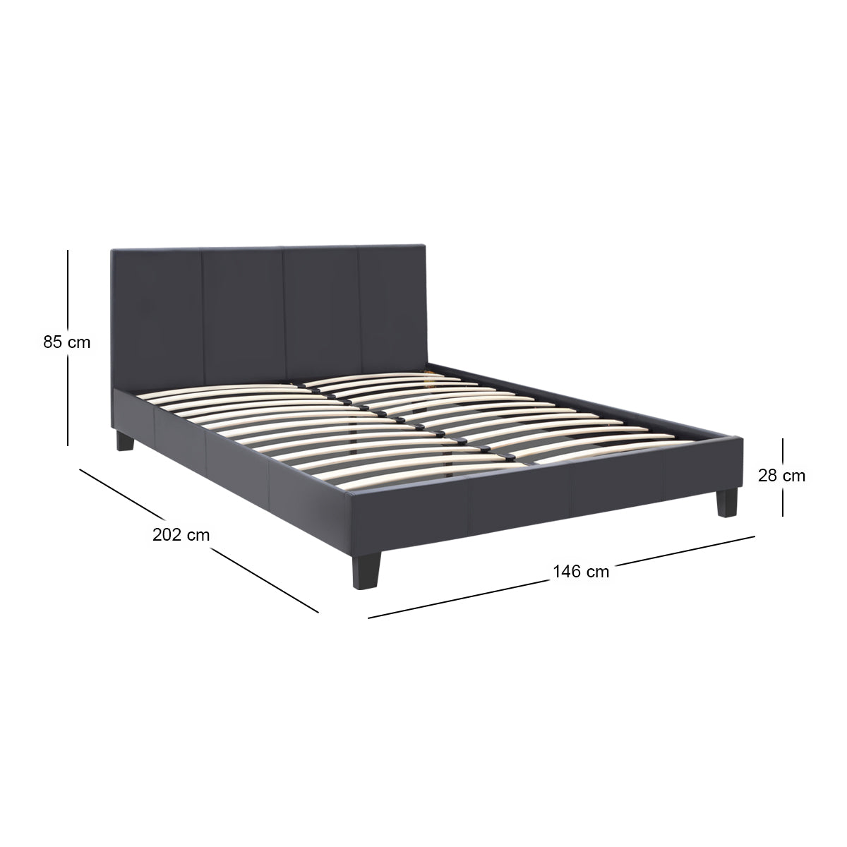 Κρεβάτι Flat  από τεχνόδερμα χρώμα μαύρο ματ 140x190εκ.