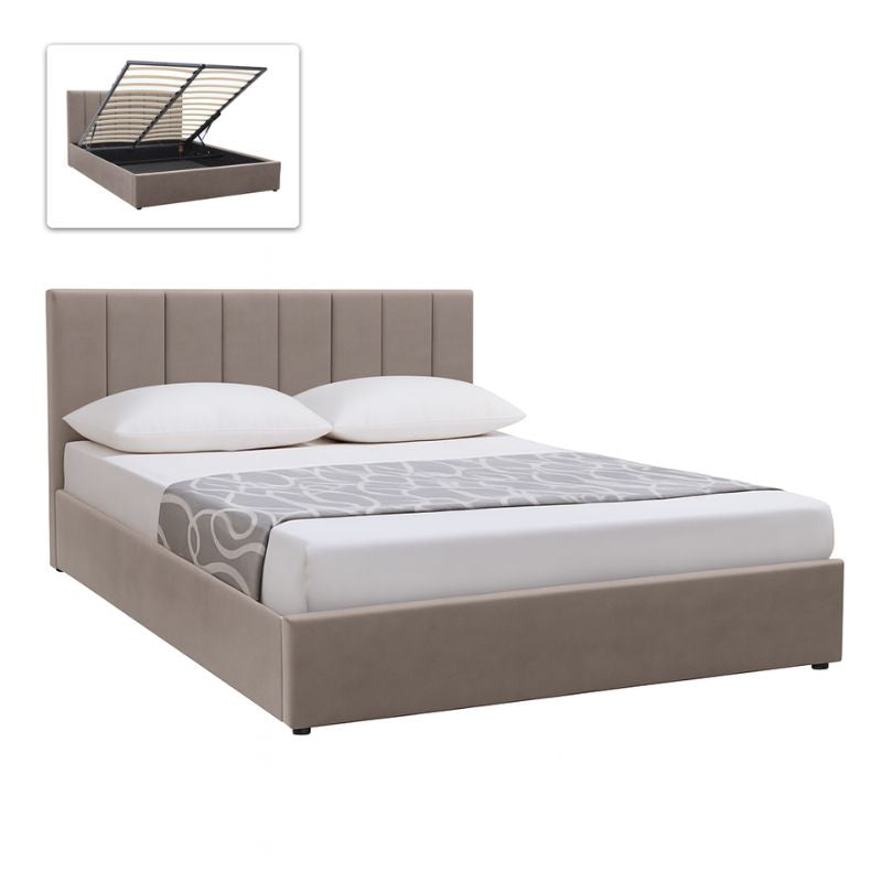 Κρεβάτι Renata  υφασμάτινο με αποθηκευτικό χώρο χρώμα μπεζ 160x200εκ. - Pakobazaar