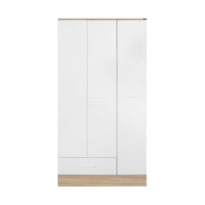 Ντουλάπα ρούχων Base  τρίφυλλη με συρτάρια χρώμα λευκό - sonoma 103x52x198εκ.