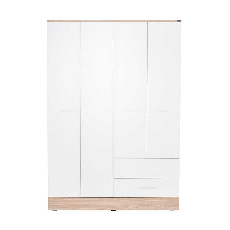 Ντουλάπα ρούχων Base  τετράφυλλη με συρτάρια χρώμα λευκό - sonoma 137x52x198εκ. - Pakobazaar