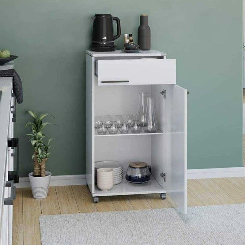 Ντουλάπι Diamond  τροχήλατο χρώμα λευκό gloss 50x40x100εκ. - Pakobazaar