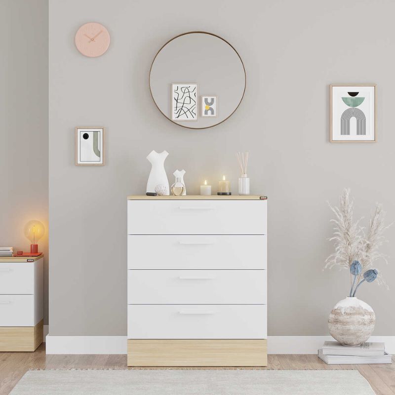 Συρταριέρα Base  χρώμα oak - λευκό 72x40x88εκ. - Pakobazaar