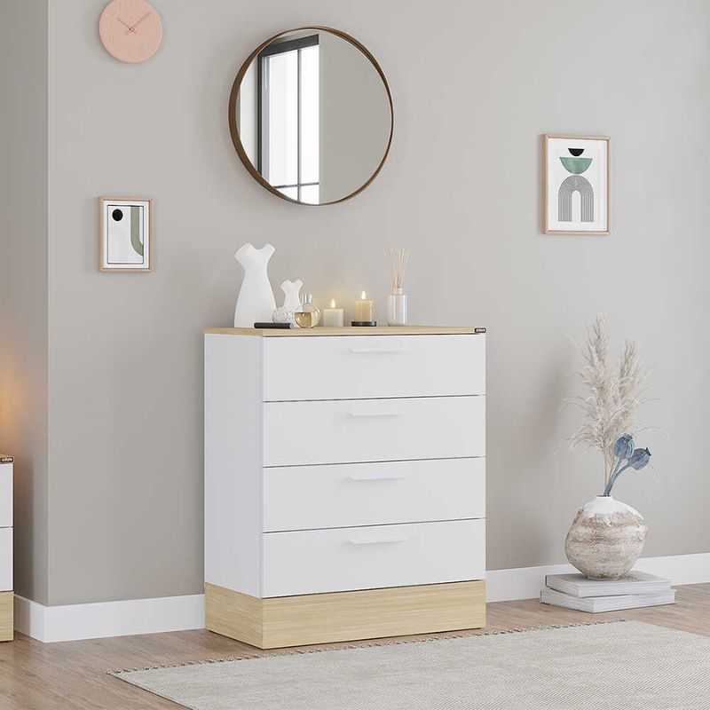 Συρταριέρα Base  χρώμα oak - λευκό 72x40x88εκ. - Pakobazaar